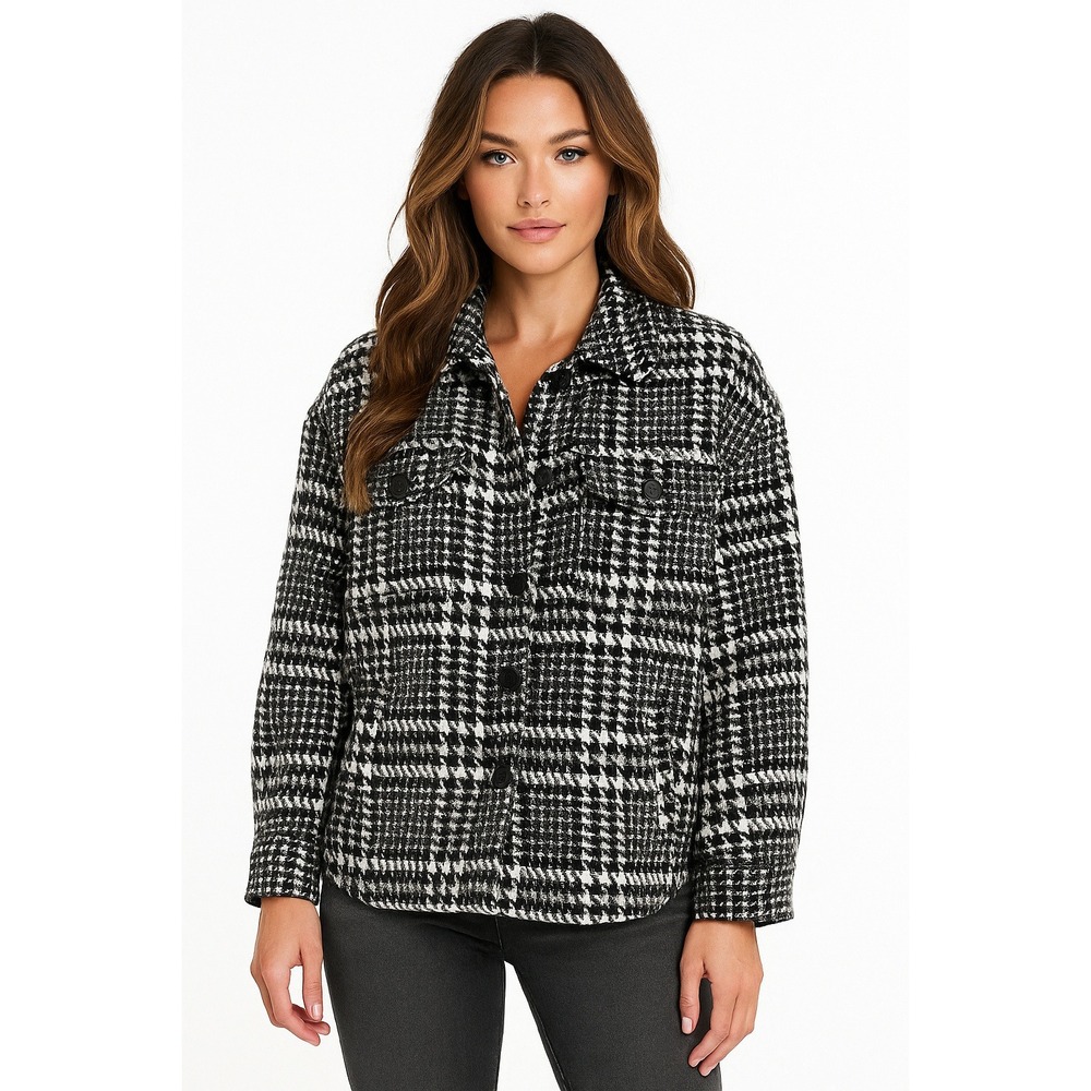 New Look Jacket Women M Black White Tweed Houndstooth Timeless Classic Statement